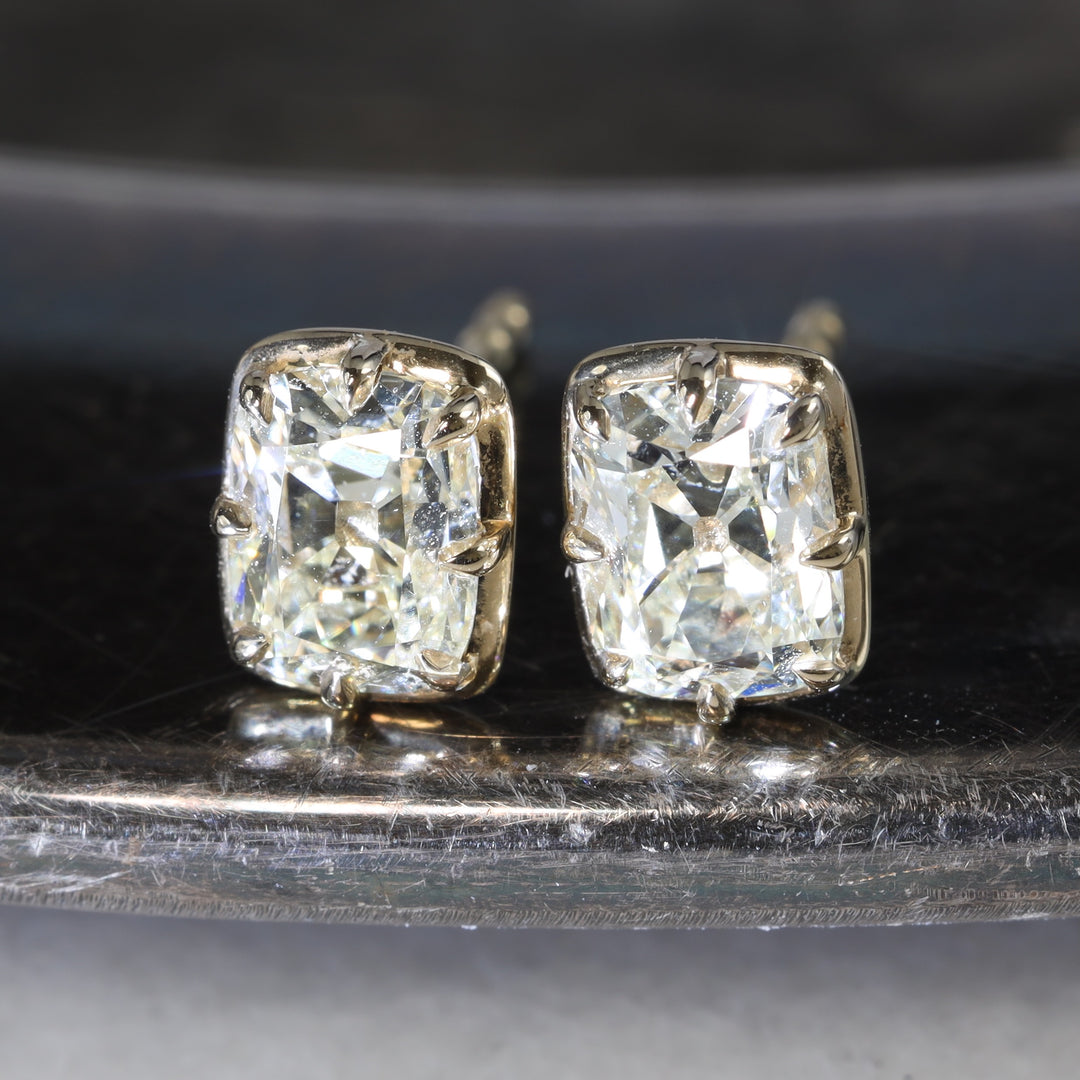 Georgian Style Natural Old Mine Cut Diamond Stud Earrings