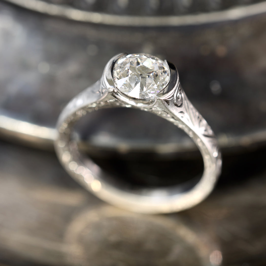 Engraved Platinum Diamond Solitaire R379