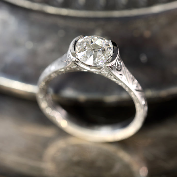 Engraved Platinum Diamond Solitaire R379