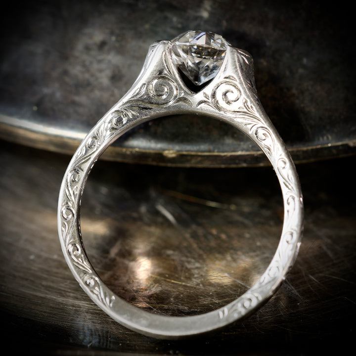 Engraved Platinum Diamond Solitaire R379
