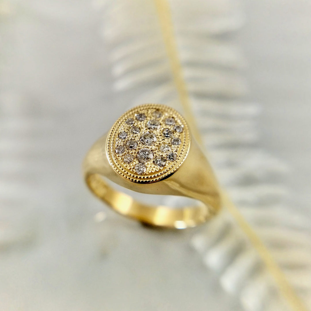 Gold Signet Ring With Diamonds - Made to Order