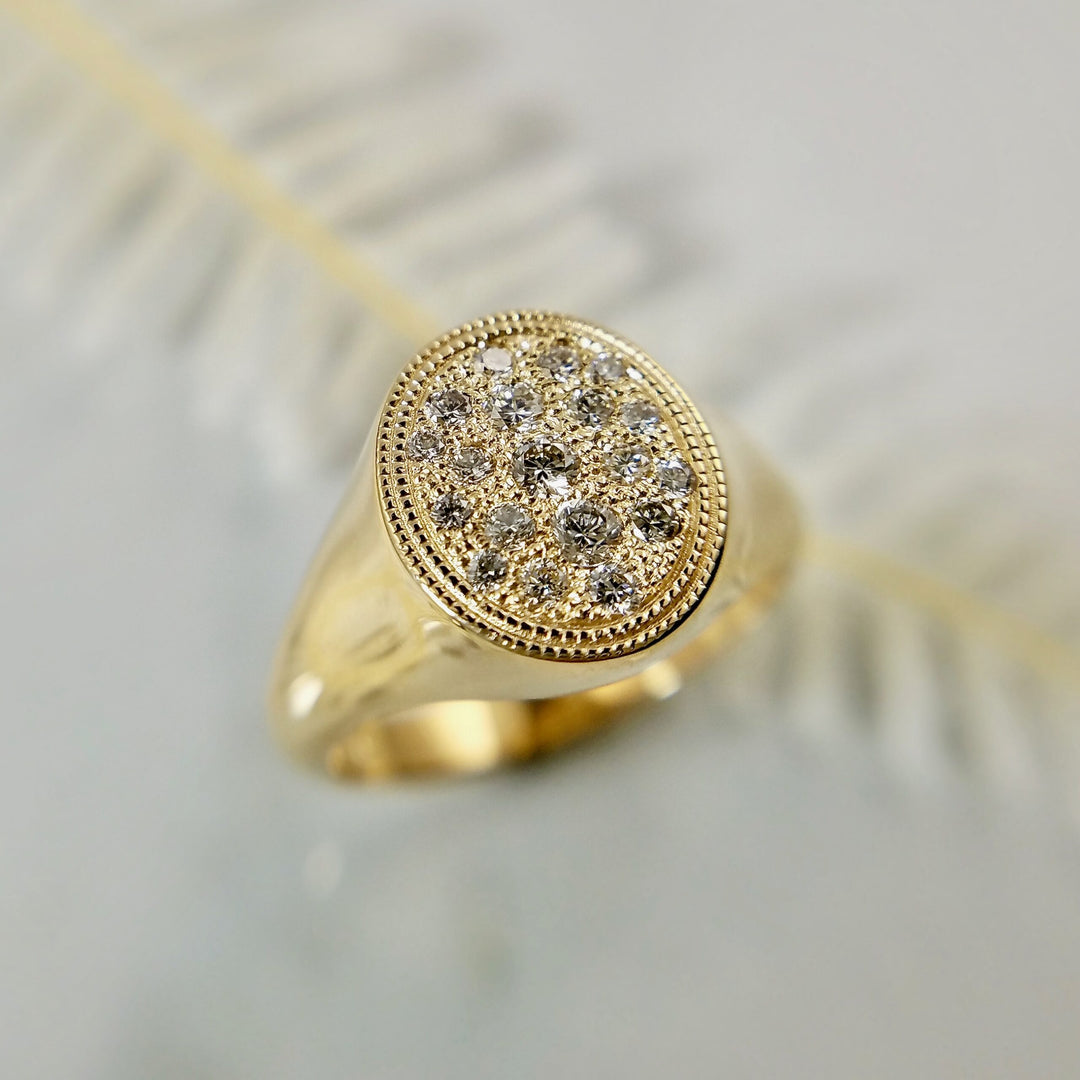 Gold Signet Ring With Diamonds - Made to Order