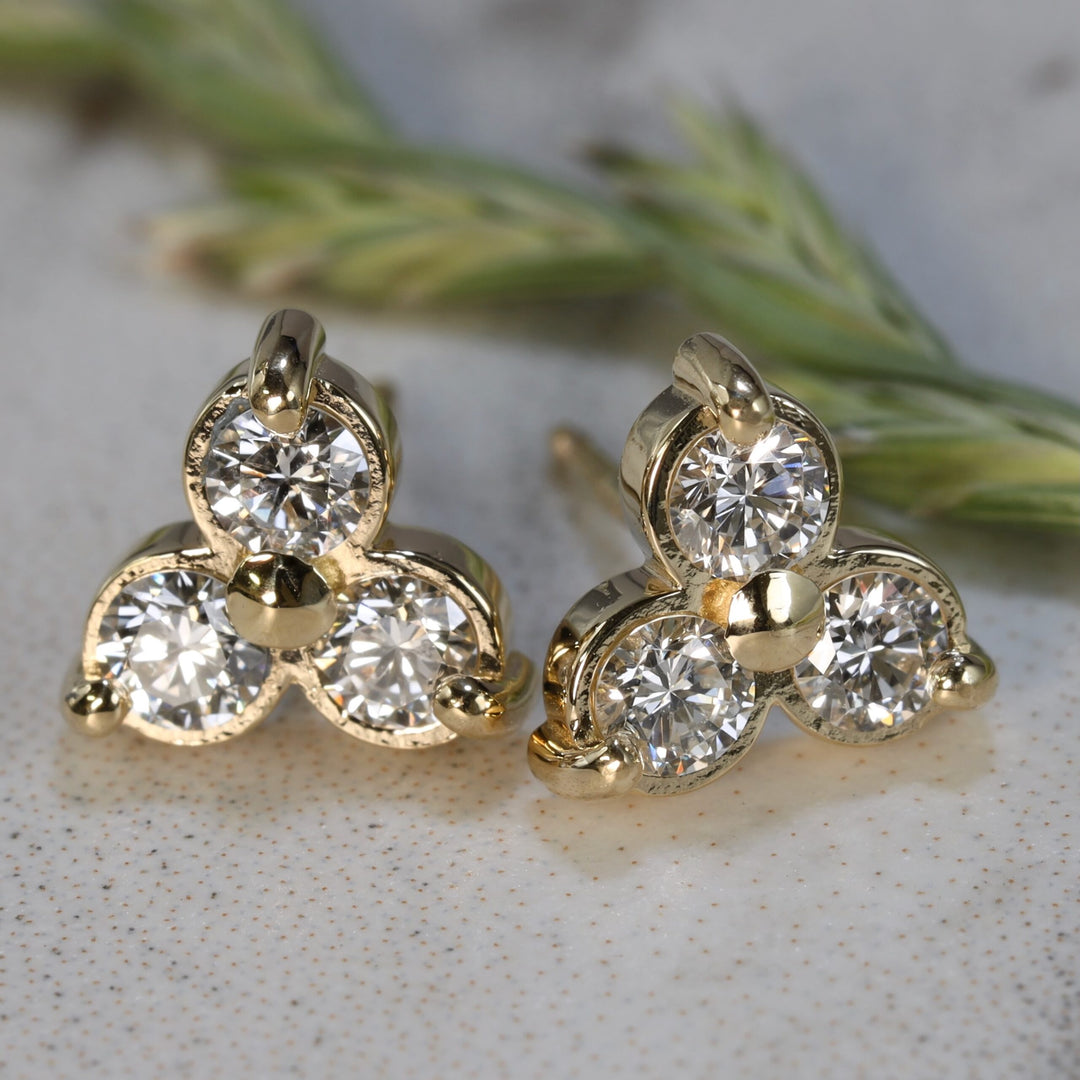 Natural Diamond Cluster Earrings in Yellow Gold image 0