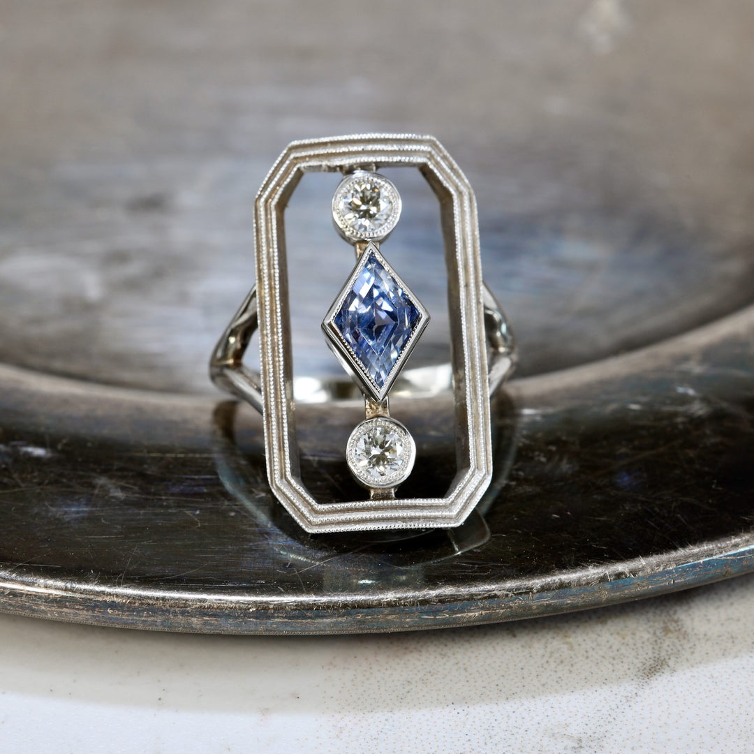 Frame Ring with Sapphire and Diamonds image 0