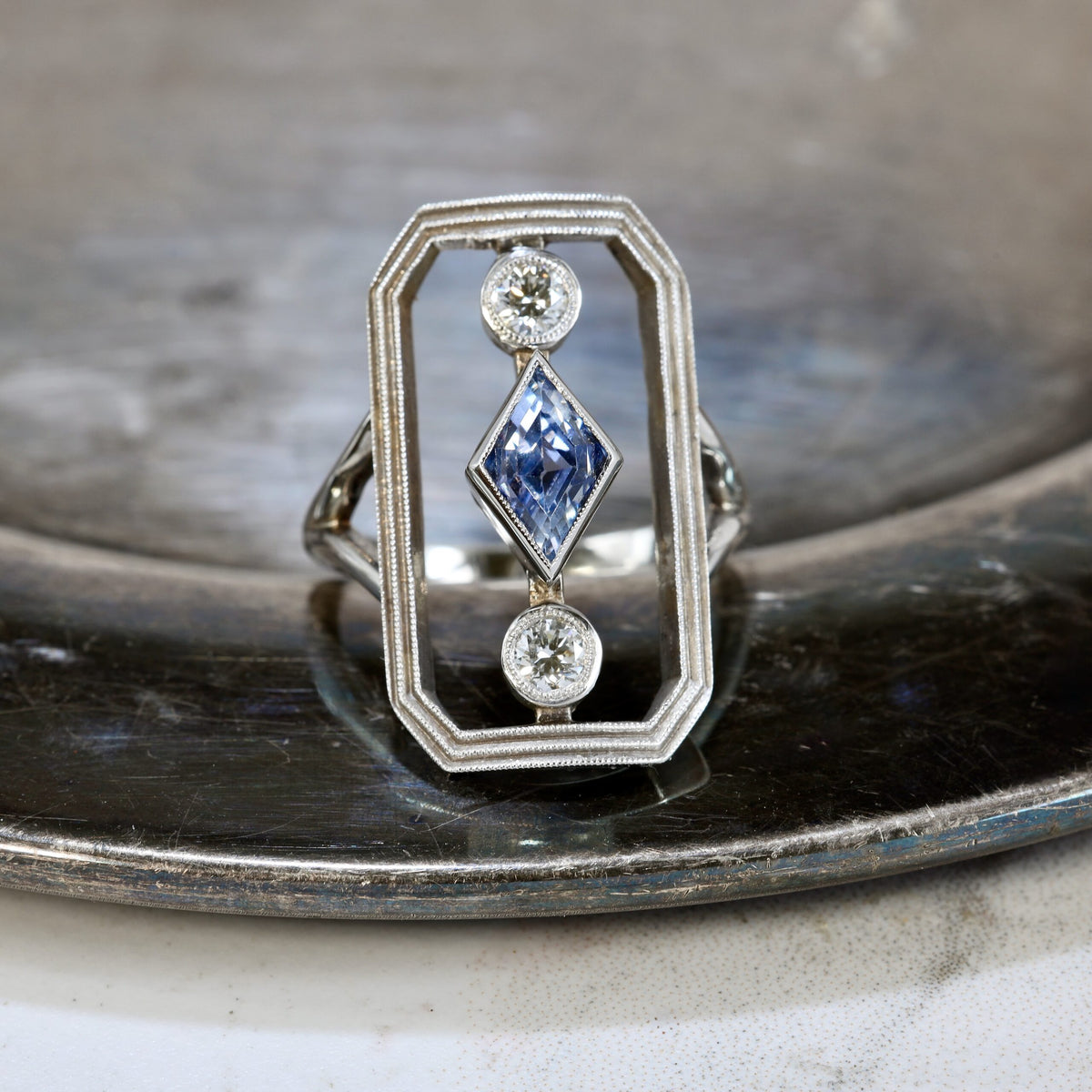 Frame Ring with Sapphire and Diamonds image 0