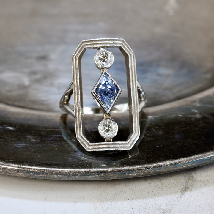 Frame Ring with Sapphire and Diamonds image 0