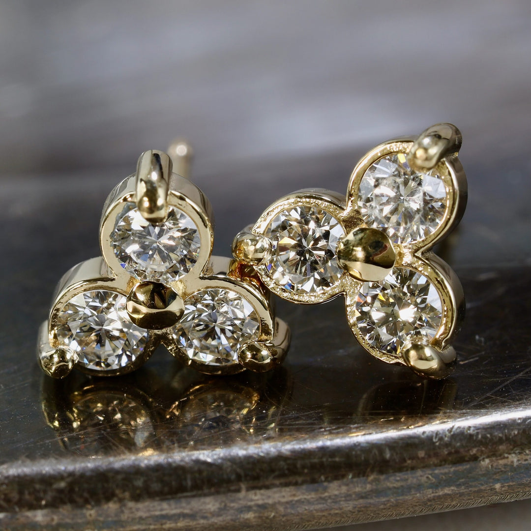 Natural Diamond Cluster Earrings in Yellow Gold image 1