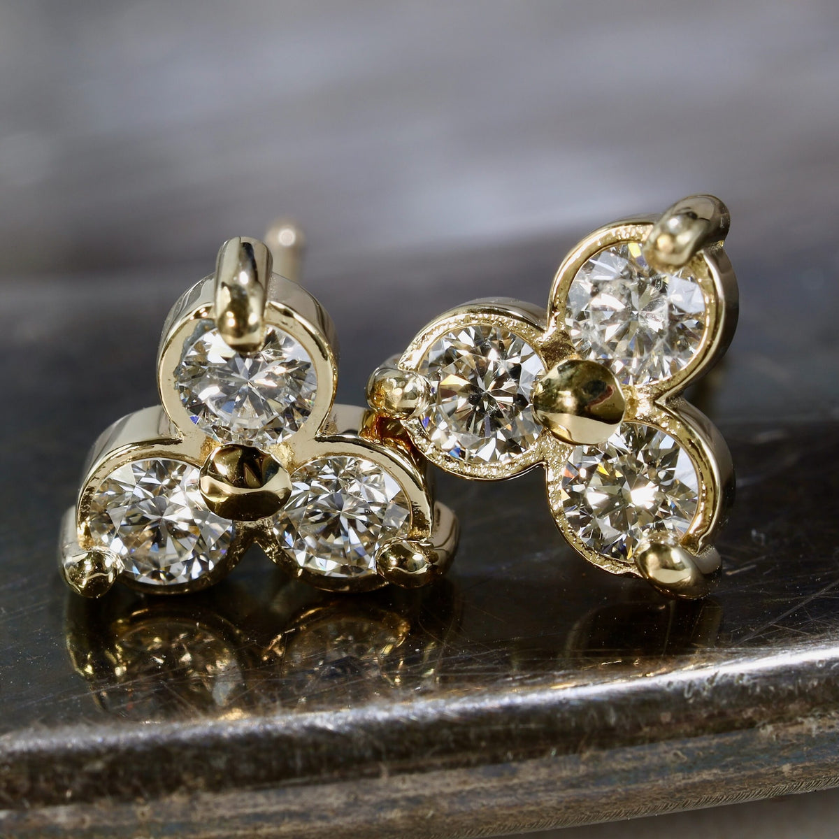Natural Diamond Cluster Earrings in Yellow Gold image 1