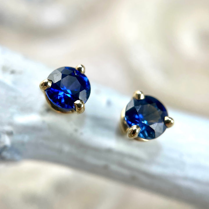 Sapphire Stud Earrings - 3 prong