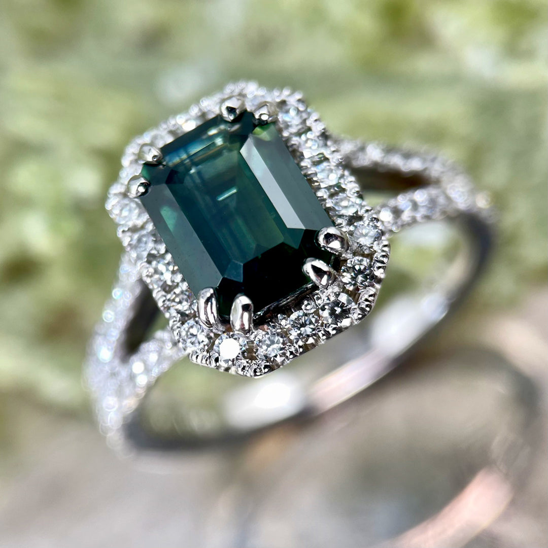 Emerald Cut Sapphire Halo Ring- SOLD