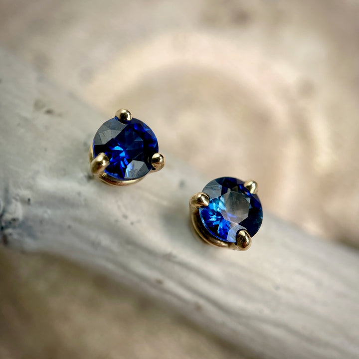 Sapphire Stud Earrings - 3 prong