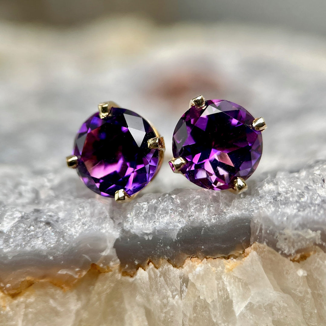 Amethyst 4-Prong Stud Earrings