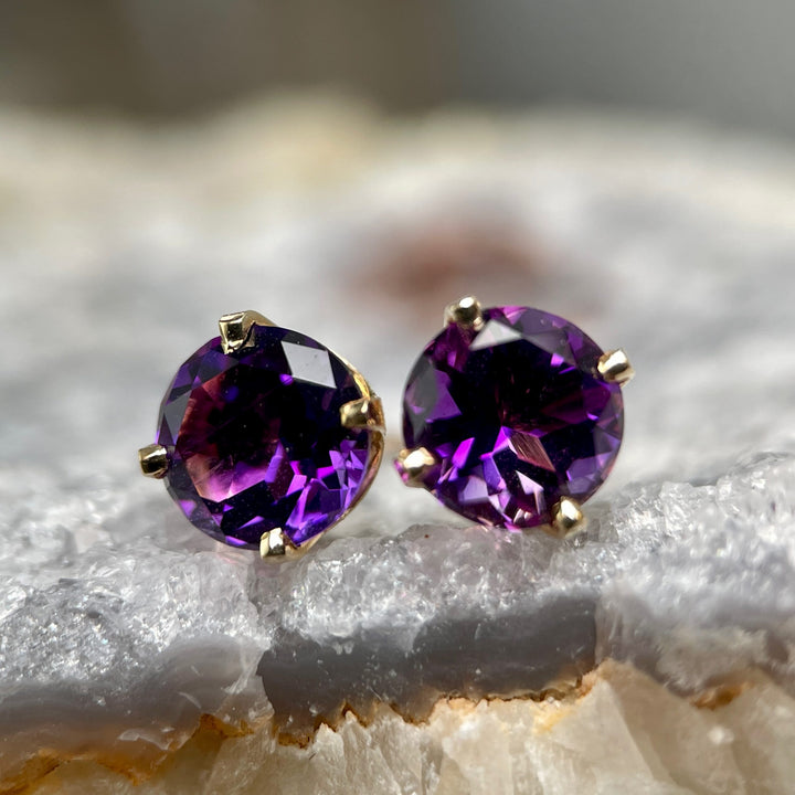 Amethyst 4-Prong Stud Earrings