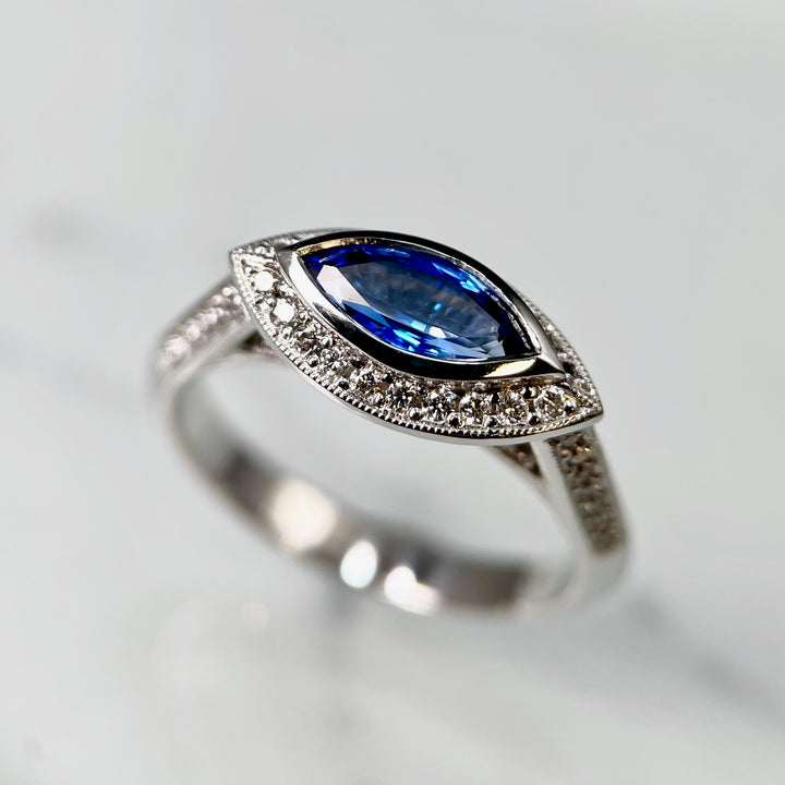 Marquise Sapphire Halo Ring R257