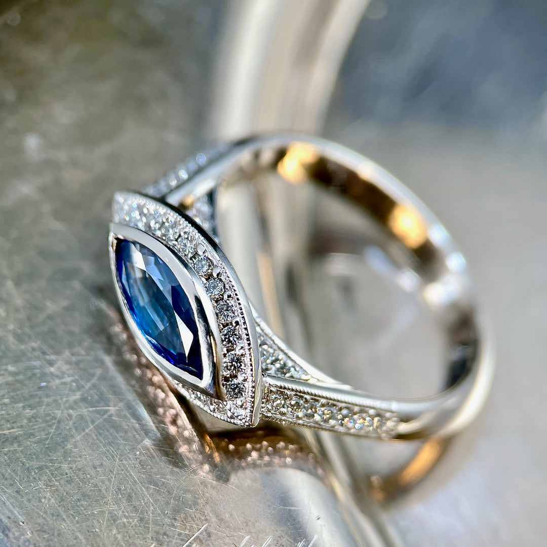 Marquise Sapphire Halo Ring R257
