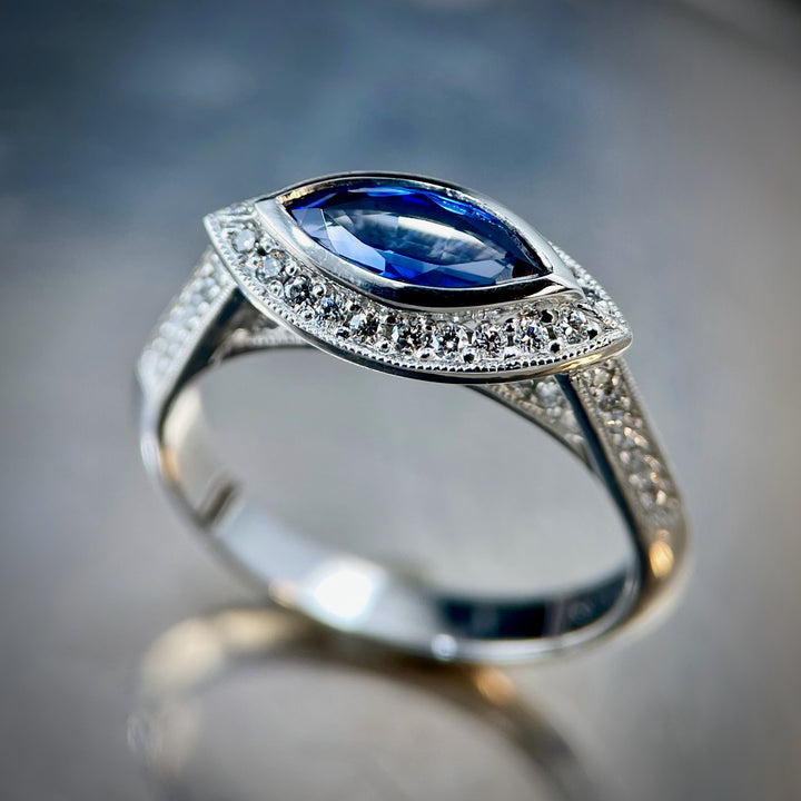 Marquise Sapphire Halo Ring R257