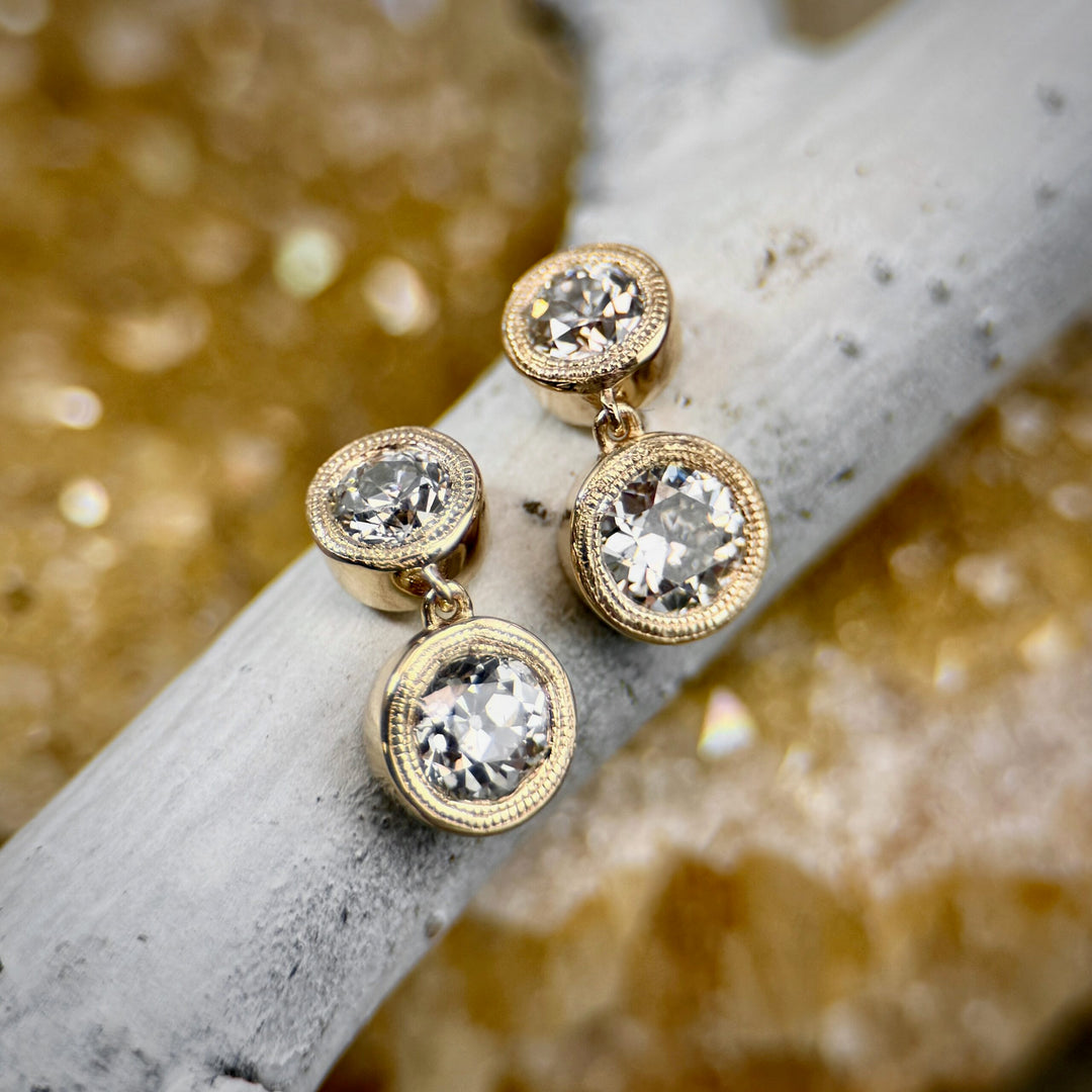 Bezel Diamond Drop Stud Earrings