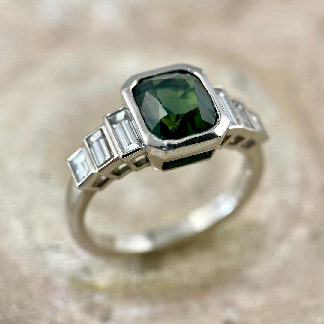 Sapphire and Diamond Baguette Ring