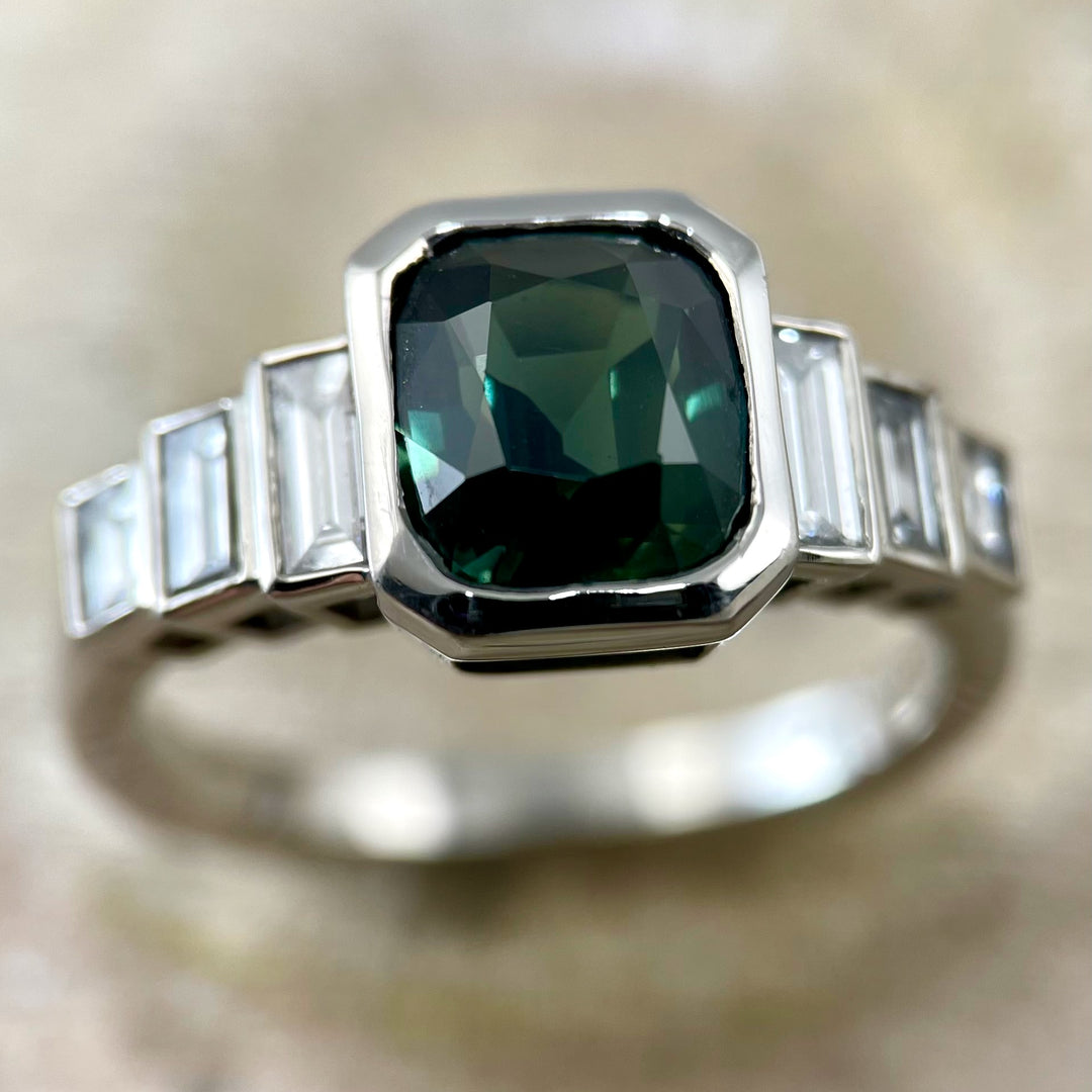 Sapphire and Diamond Baguette Ring