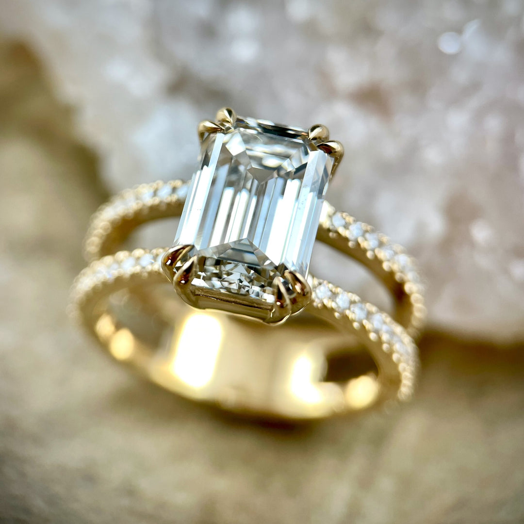 Emerald Cut Lab Grown Diamond Split Shank Ring- SOLD