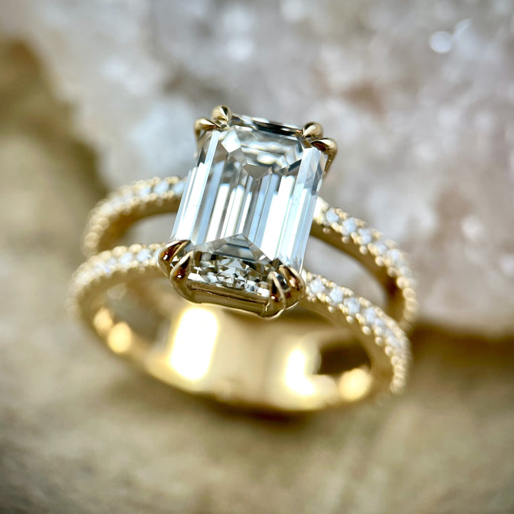 Emerald Cut Lab Grown Diamond Split Shank Ring- SOLD