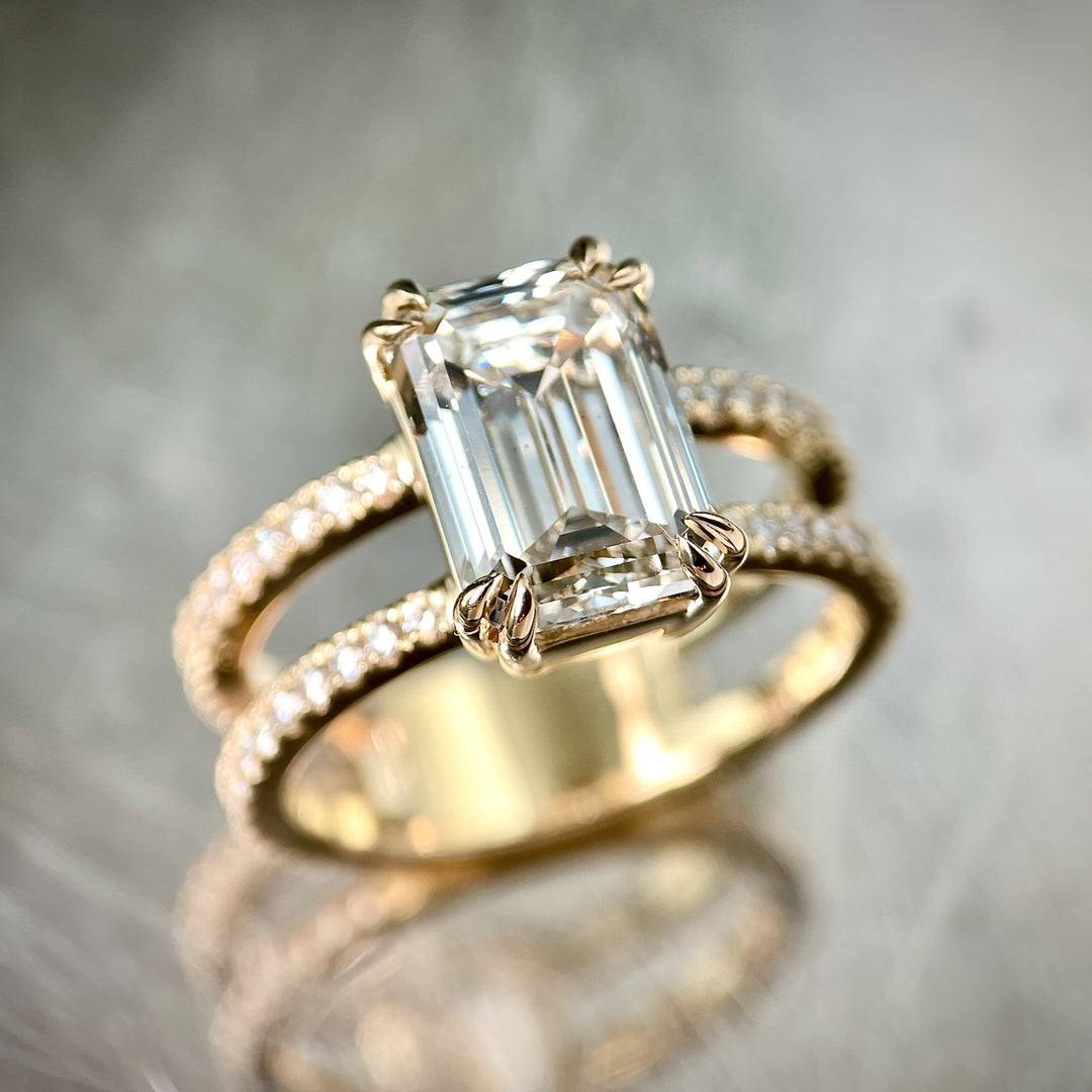 Emerald Cut Lab Grown Diamond Split Shank Ring- SOLD