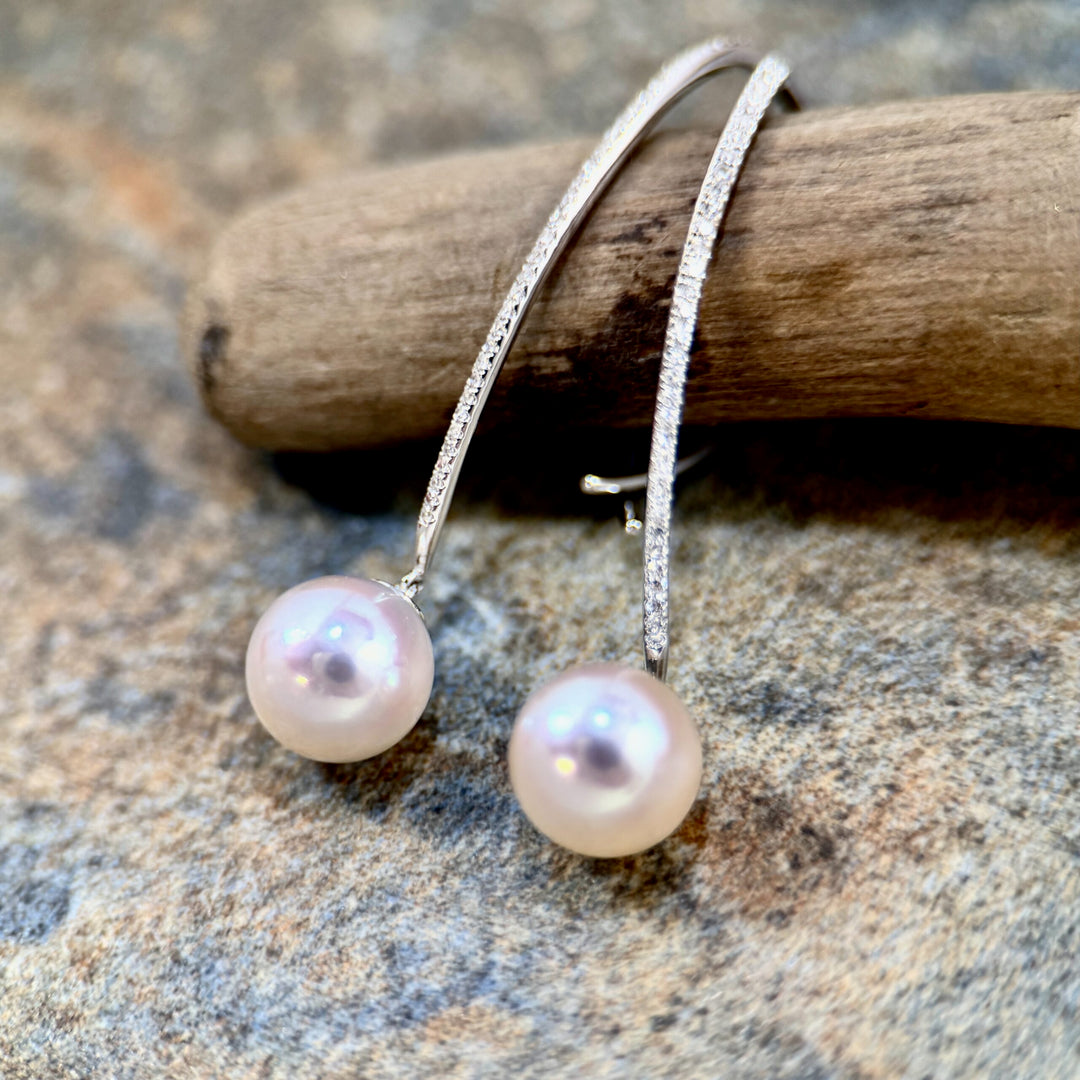 Natural Diamond Earrings with Pearl Dangles