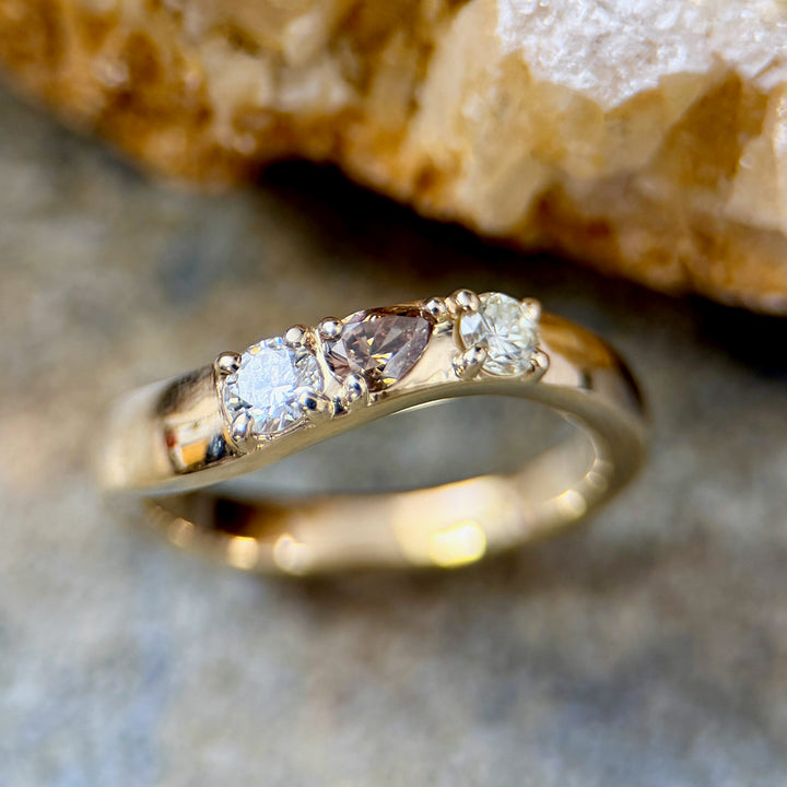 Curved Yellow Gold Band with Diamonds