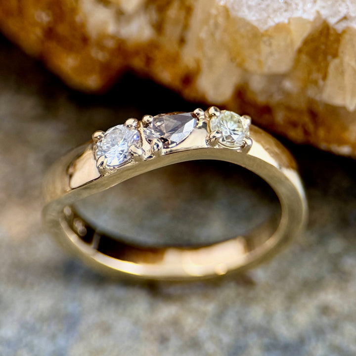 Curved Yellow Gold Band with Diamonds
