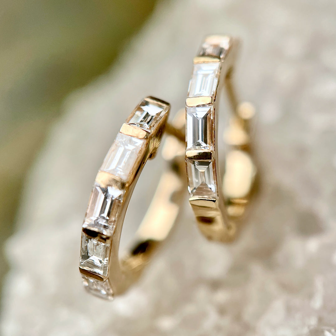 Baguette Diamond Huggie Earrings- SOLD