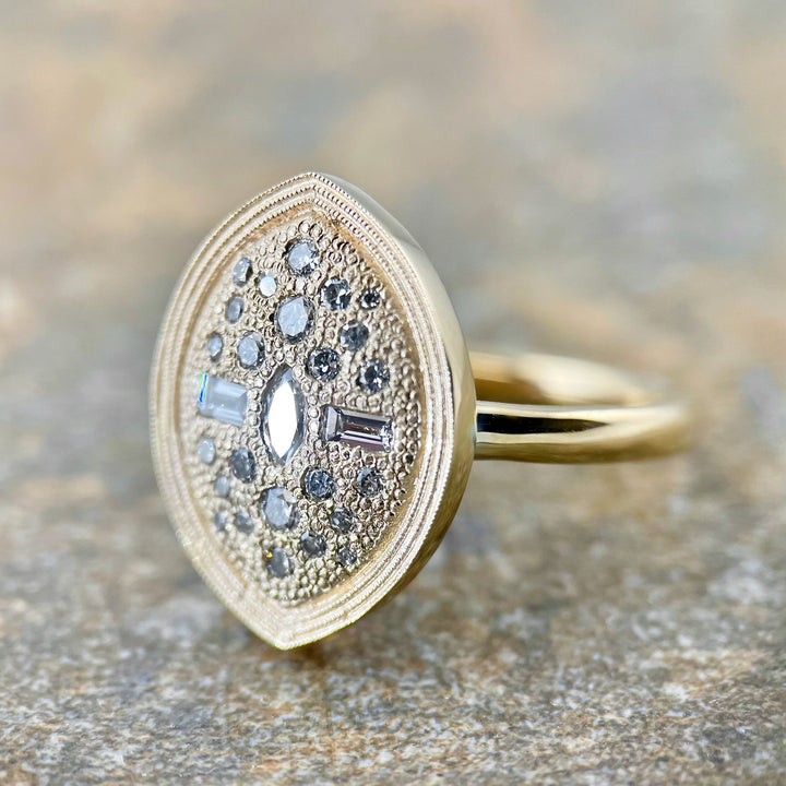 Marquise-Shaped Yellow Gold Ring with Miscellaneous Diamonds - Made to Oder
