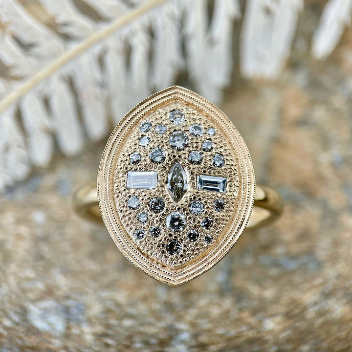 Marquise-Shaped Yellow Gold Ring with Miscellaneous Diamonds - Made to Oder