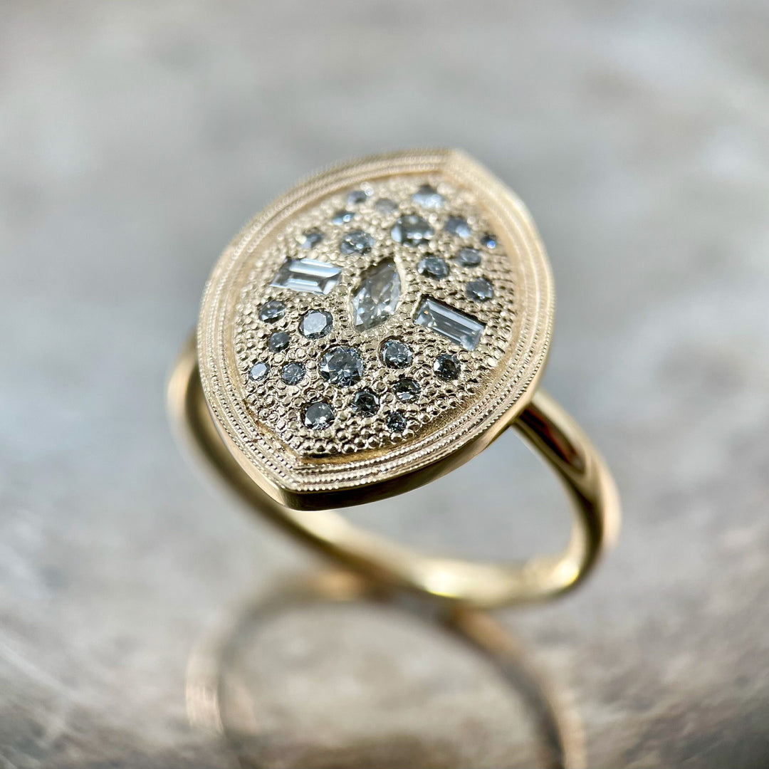 Marquise-Shaped Yellow Gold Ring with Miscellaneous Diamonds - Made to Oder