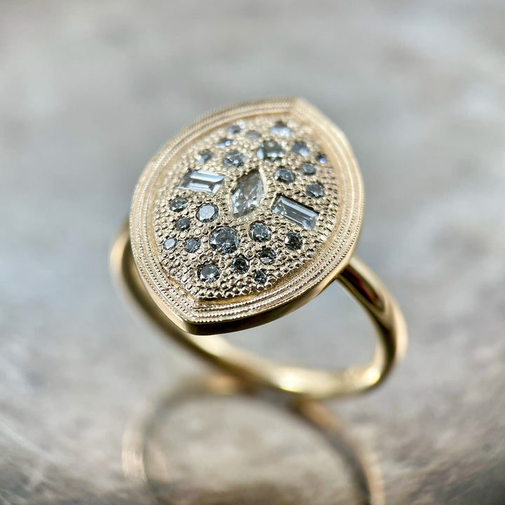 Marquise-Shaped Yellow Gold Ring with Miscellaneous Diamonds - Made to Oder