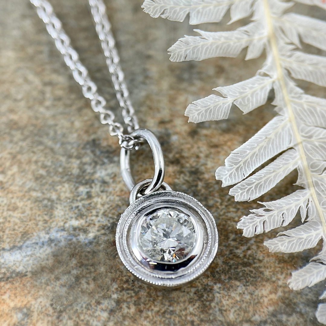 Diamond Bezel Pendant in White Gold - SOLD