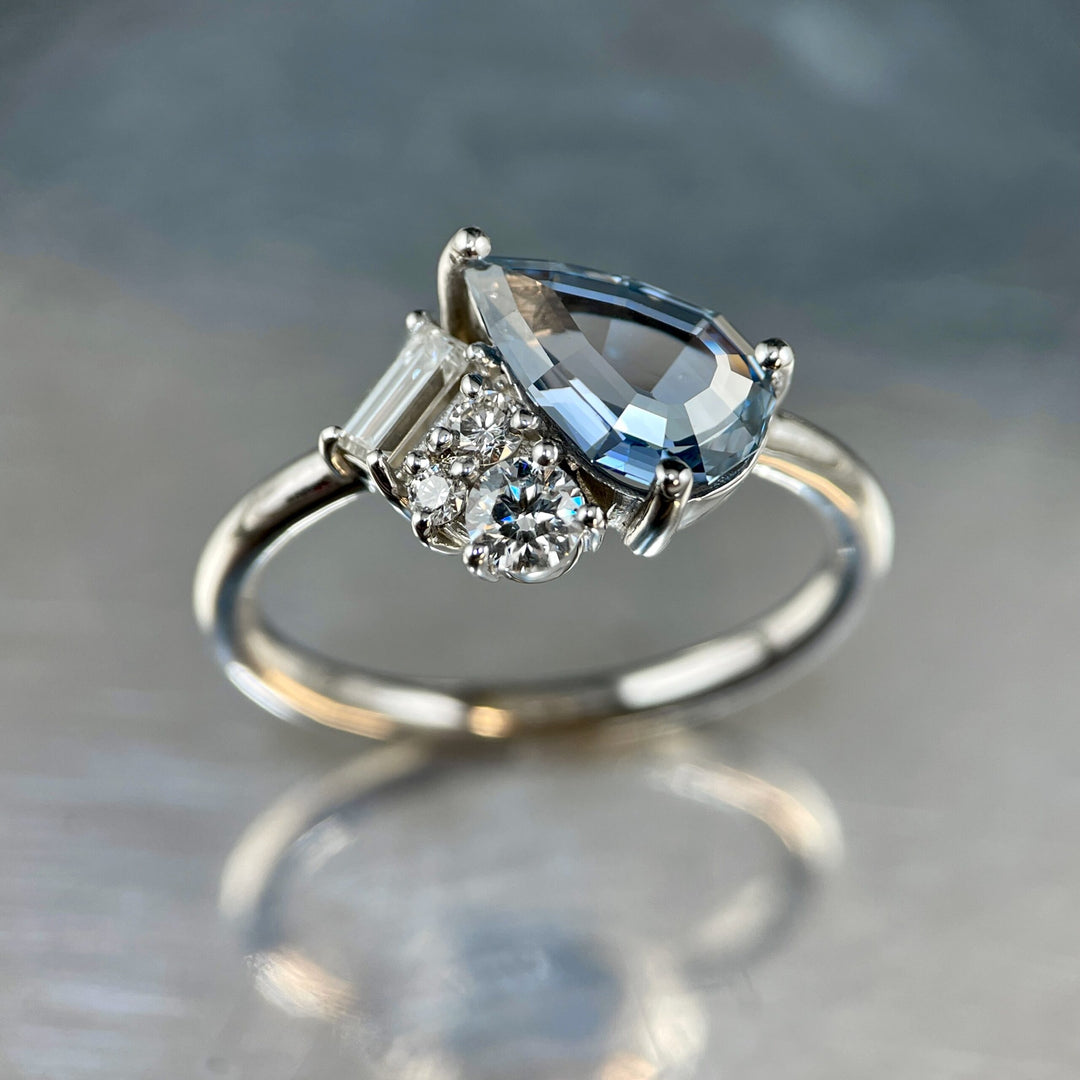 Pear Shaped Sapphire and  Diamond Cluster Ring -SOLD
