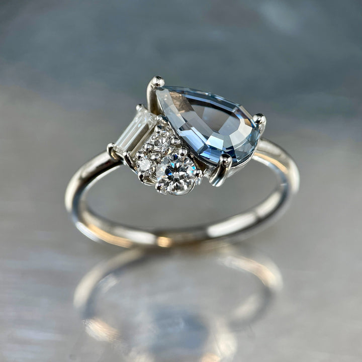 Pear Shaped Sapphire and  Diamond Cluster Ring -SOLD