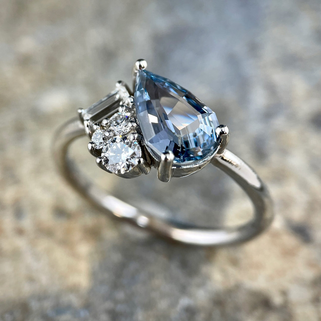 Pear Shaped Sapphire and  Diamond Cluster Ring -SOLD