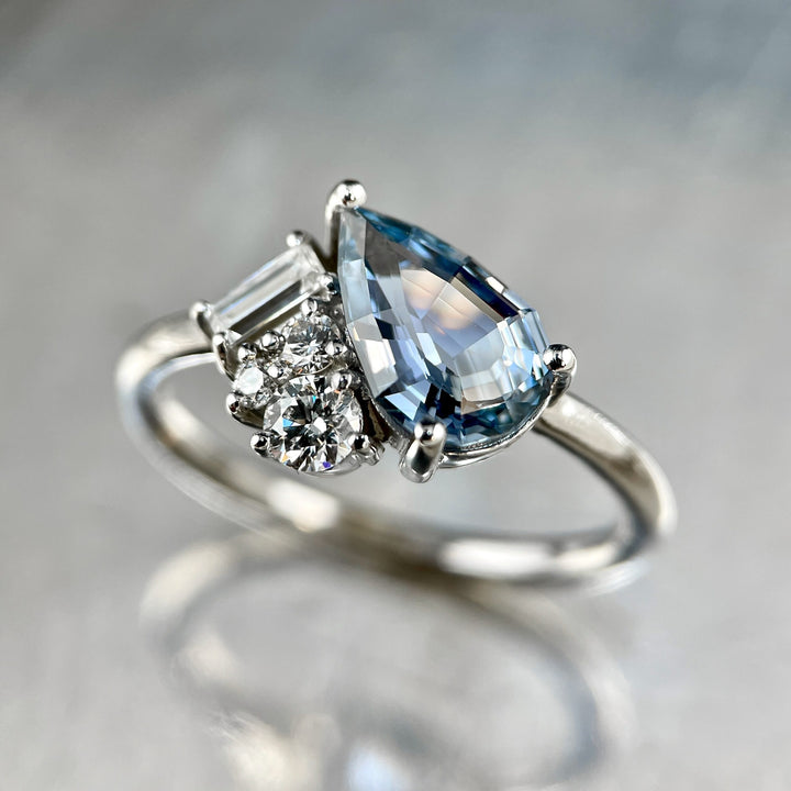 Pear Shaped Sapphire and  Diamond Cluster Ring -SOLD