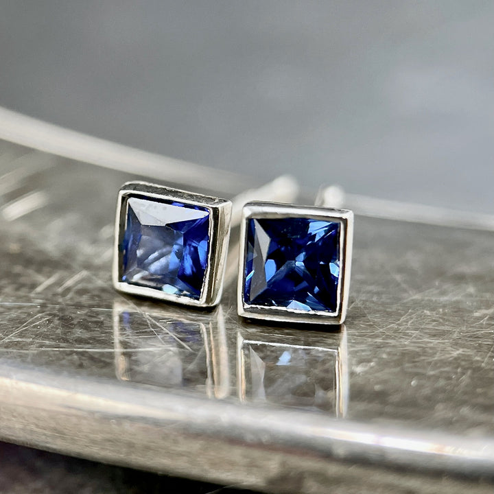 Princess Cut Sapphire Martini Stud Earrings