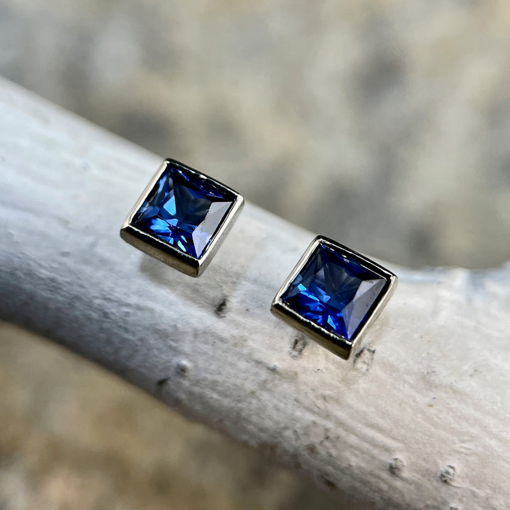 Princess Cut Sapphire Martini Stud Earrings