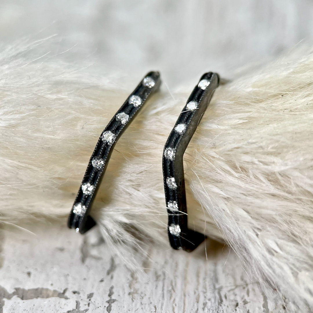 Blackened Silver Geometric Hoop Earrings with Diamonds- Available for special order