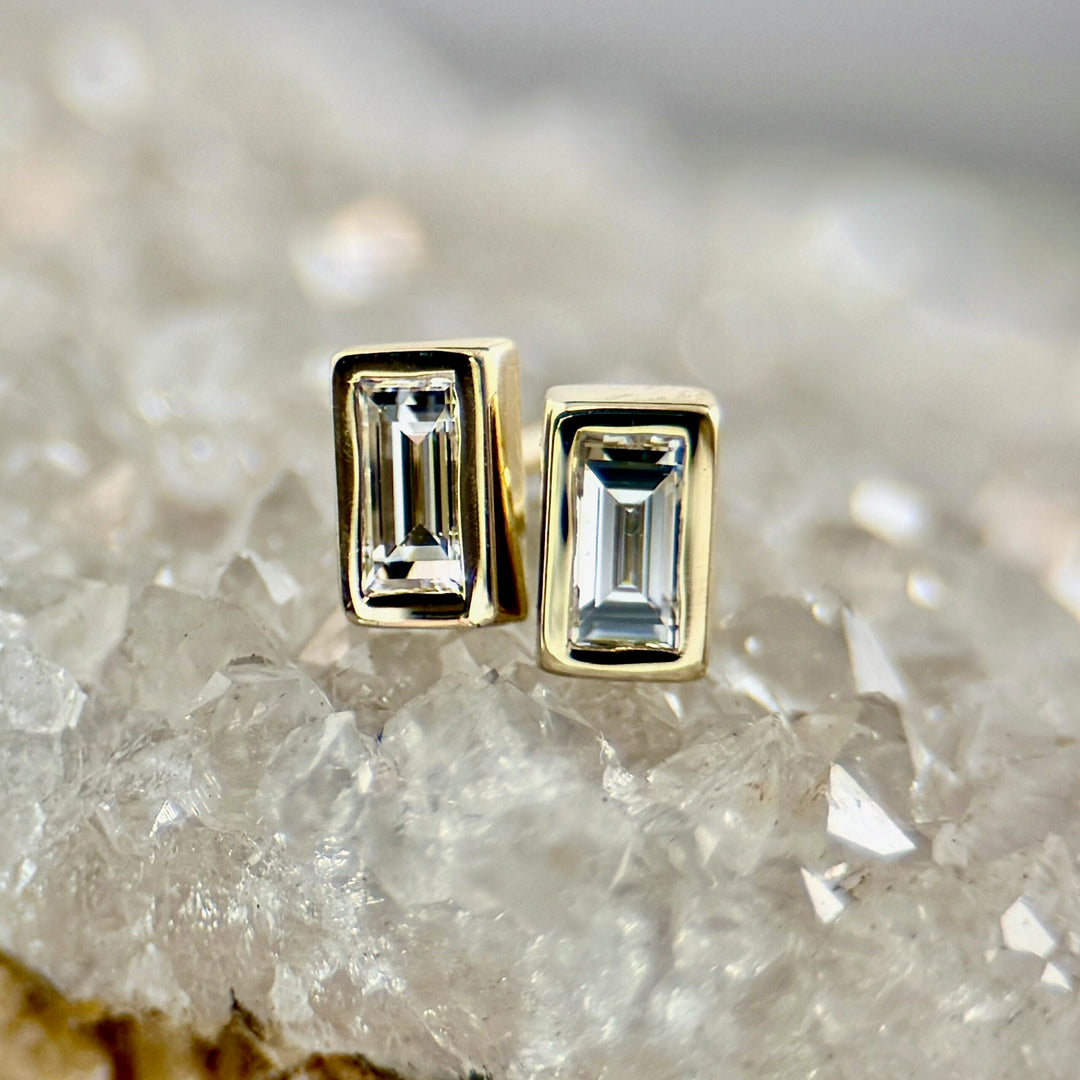 Natural Diamond Baguette Stud Earrings