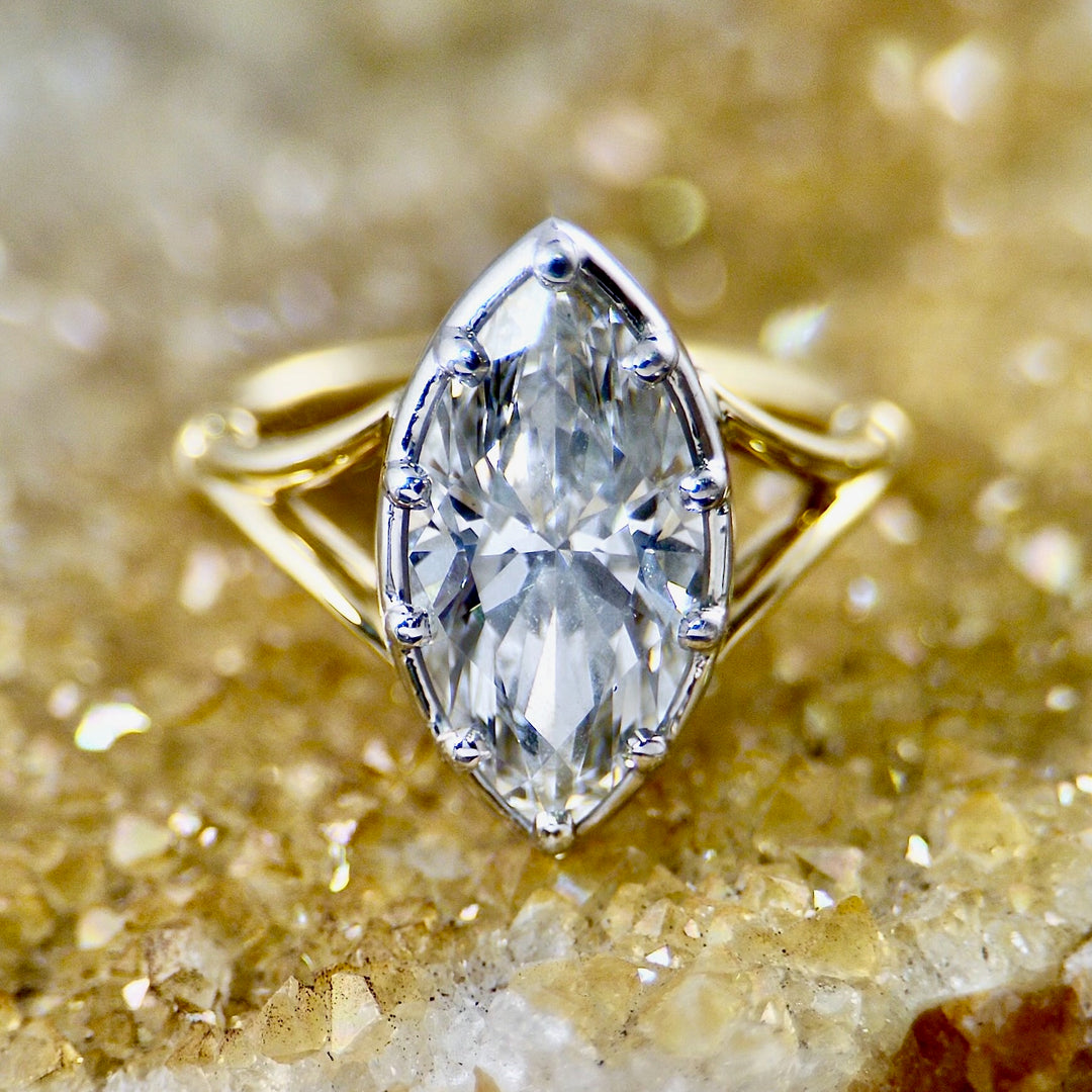 Lab Grown Marquise Diamond Georgian Style Split Shank Ring