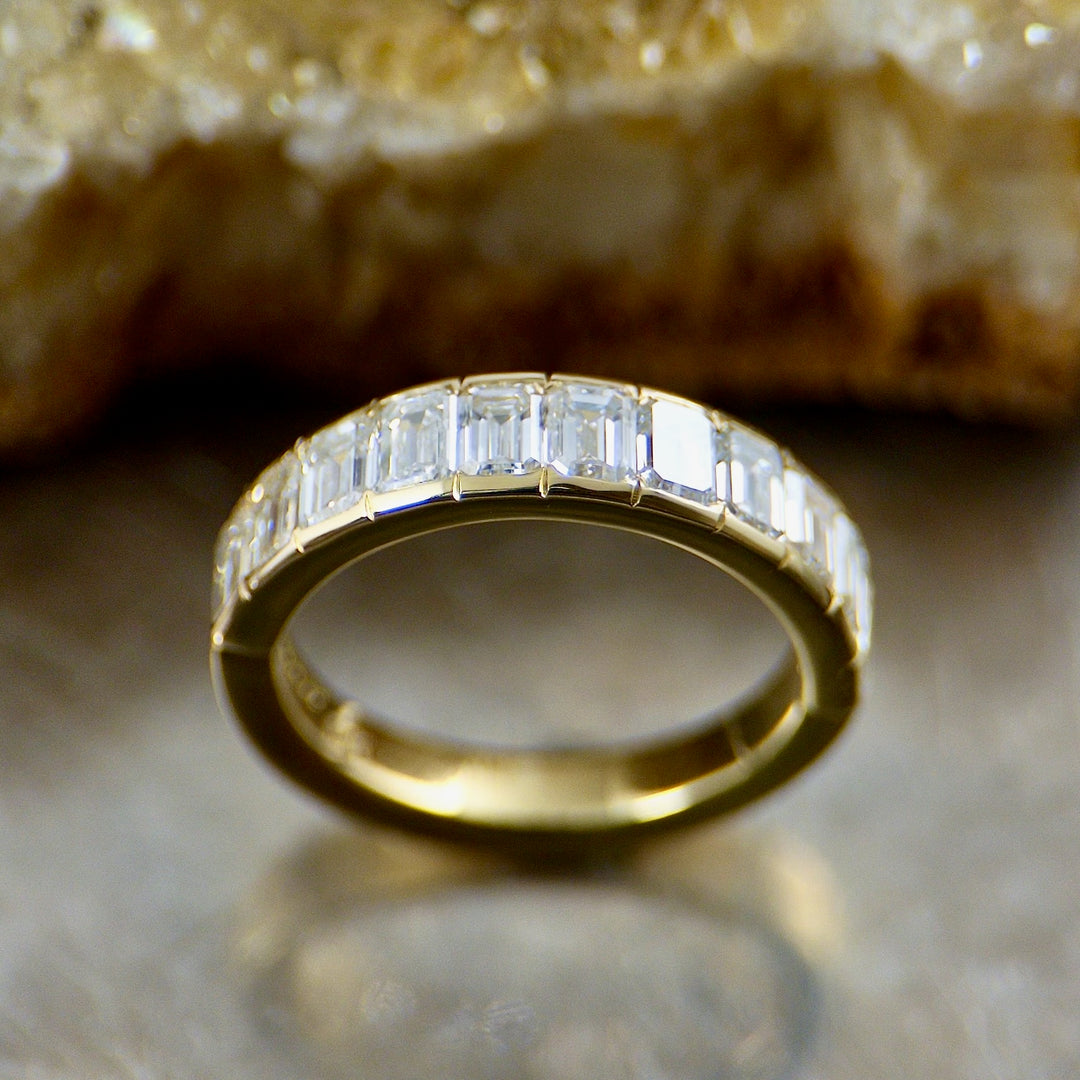 Lab Grown Emerald Cut Diamond Band in Yellow Gold