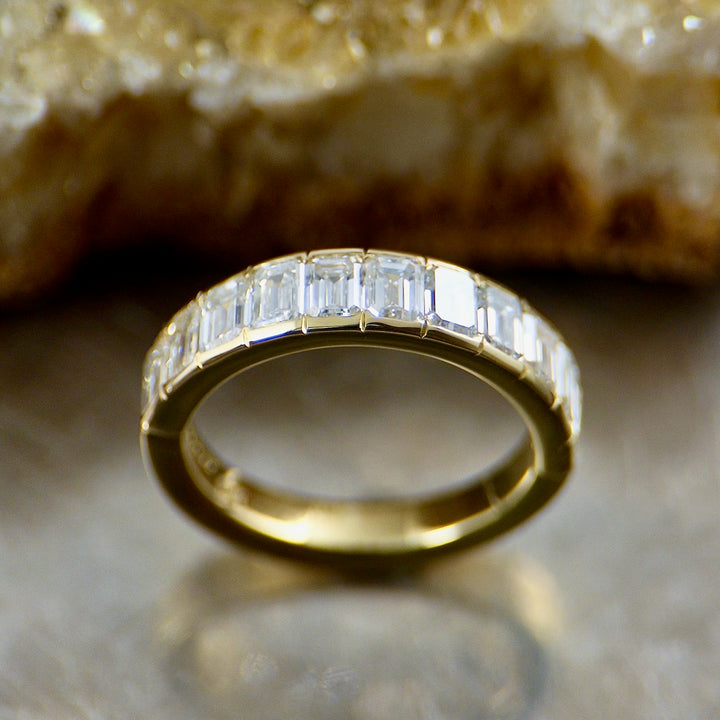 Lab Grown Emerald Cut Diamond Band in Yellow Gold