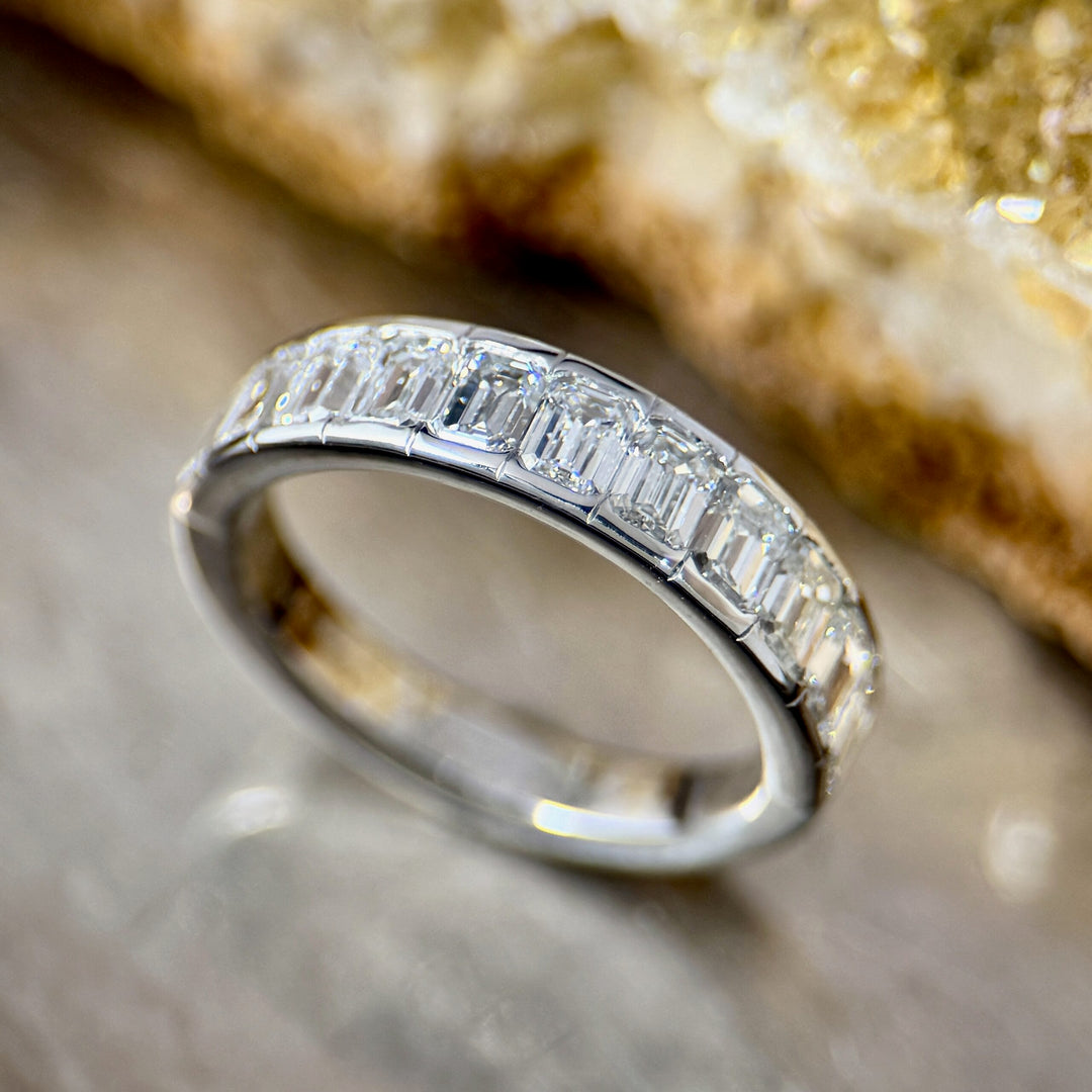 Lab Grown Emerald Cut Diamond Band in White Gold