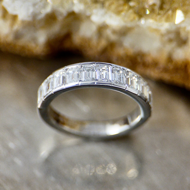 Lab Grown Emerald Cut Diamond Band in White Gold