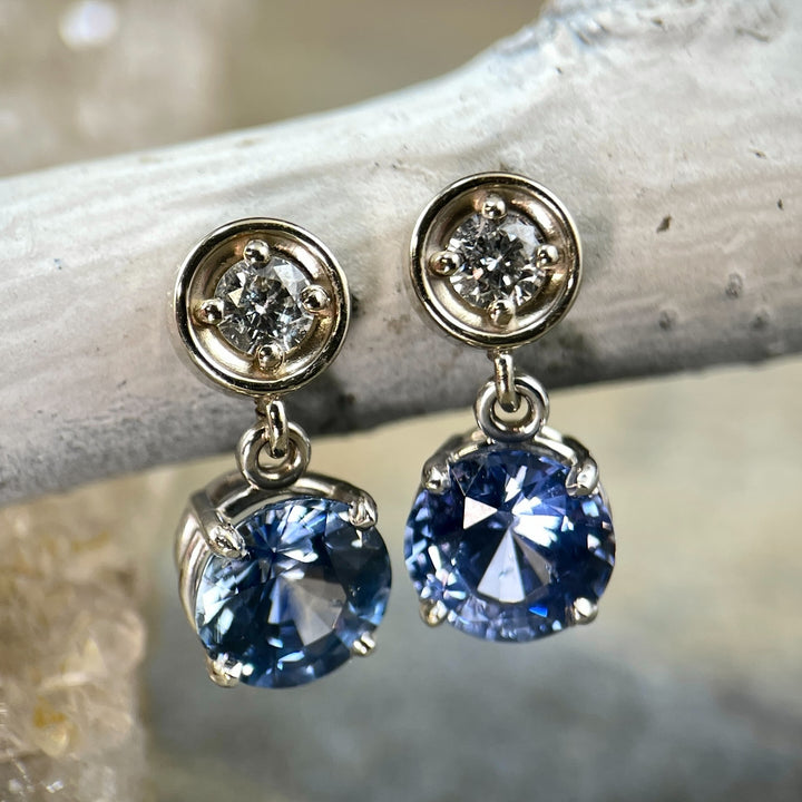 Sapphire Diamond Stud Dangle Earrings