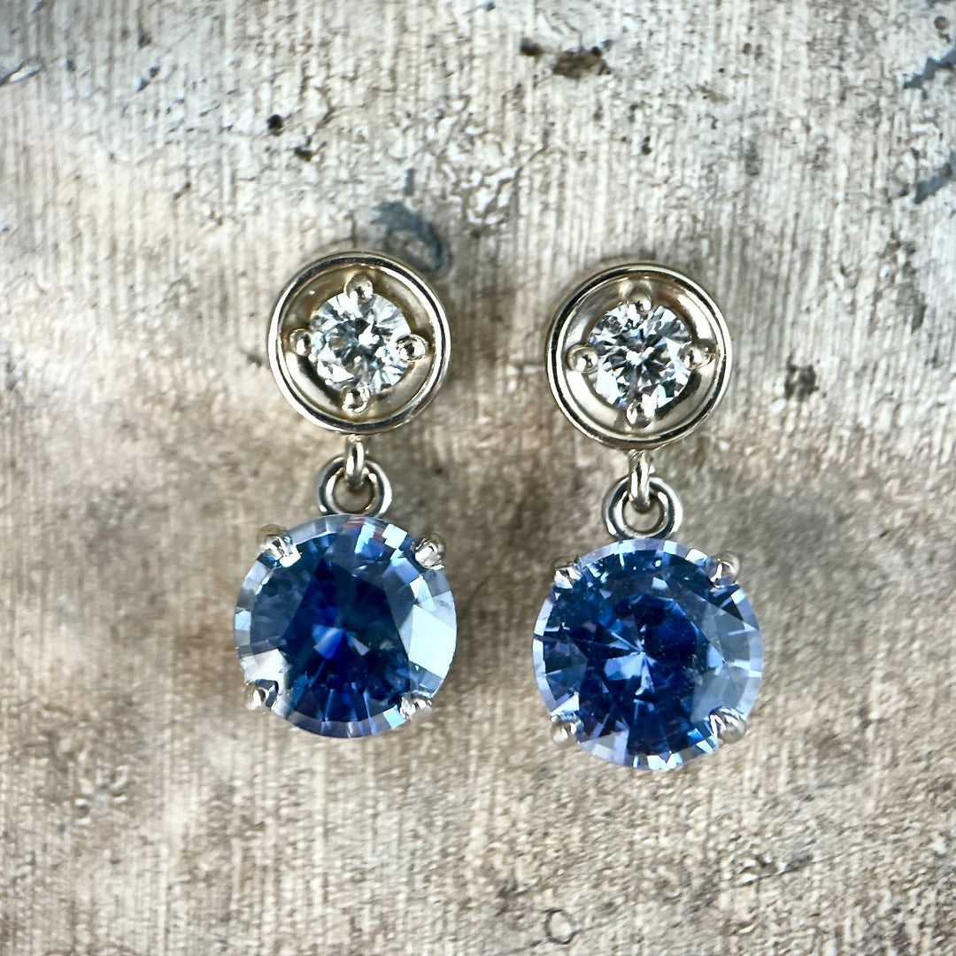 Sapphire Diamond Stud Dangle Earrings